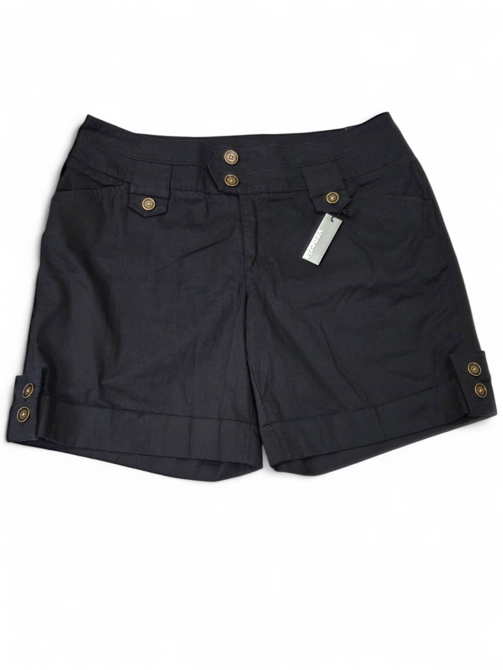 Venezia Black Cuffed Bermuda Shorts with Button Details Size 16 NWT